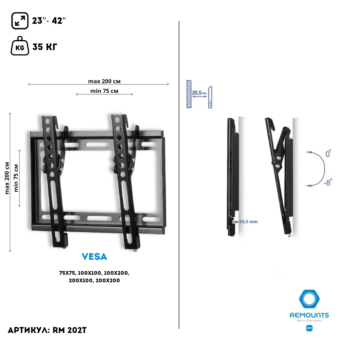 Кронштейн для телевизора настенный наклонный Remounts