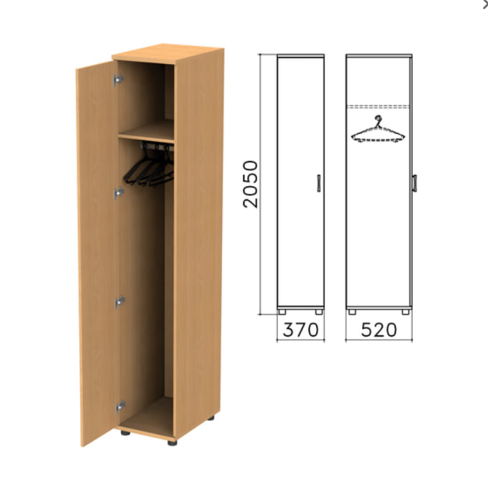 Шкаф для одежды Монолит, 370х520х2050 мм, цвет бук бавария, ШМ52.1