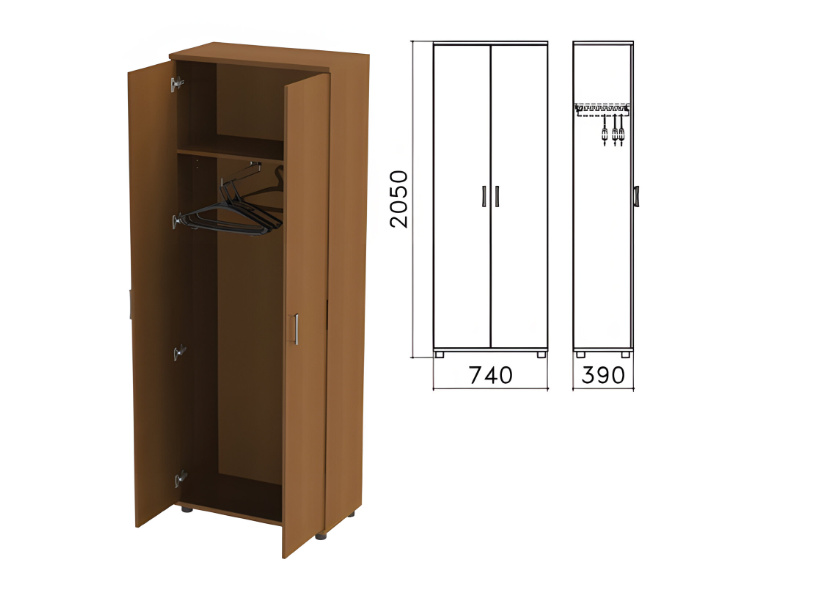 Шкаф для одежды Монолит, 740х390х2050 мм, цвет орех гварнери, ШМ49.3