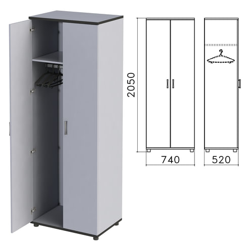 Шкаф для одежды Монолит, 740х520х2050 мм, цвет серый, ШМ50.11