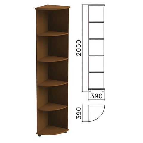Шкаф (стеллаж) угловой Монолит, 390х390х2050 мм, 4 полки, цвет орех гварнери