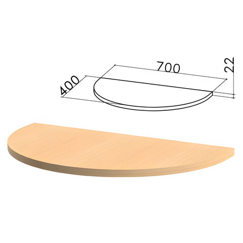 Стол приставной полукруг Монолит, 700х400х750 мм, БЕЗ ОПОРЫ (640137), цвет бук бавария