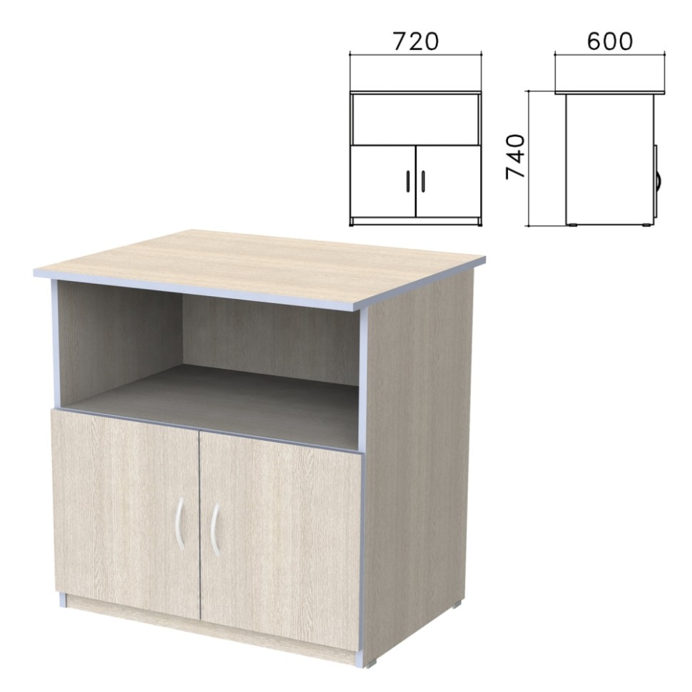 Тумба для оргтехники Бюджет, 720х600х740 мм, 2 двери, дуб шамони светлый