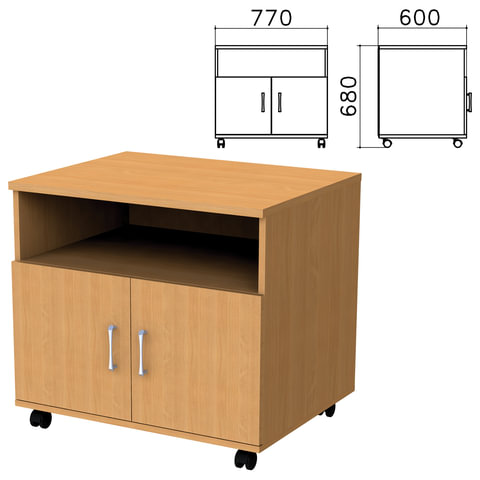Тумба для оргтехники Монолит, 770х600х680 мм, 2 двери, полка, цвет бук бавария