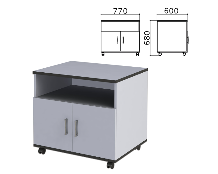 Тумба для оргтехники Монолит, 770х600х680 мм, 2 двери, полка, цвет серый, ТМ30.11